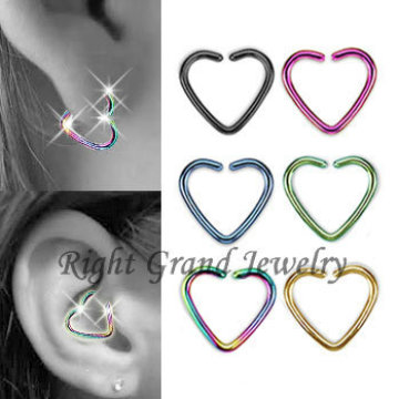 Titanium Anodized Gold Heart Shaped Jewelry Helix Piercing